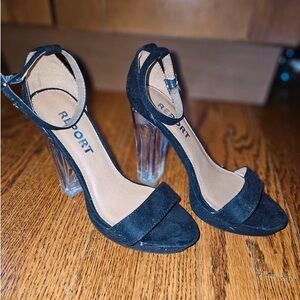 Report Black Suede Heels with Clear Block Heel